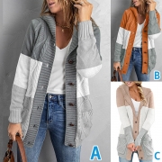 Casual Contrast Color Knitted Long Sleeve Cardigan