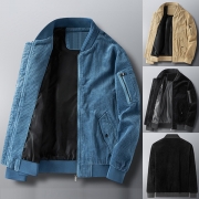 Vintage Corduroy Stand Collar Long Sleeve Front Zipper Side Pockets Jacket for Men