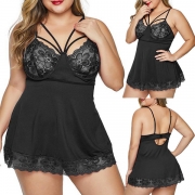 Sexy Lace Spliced Cutout Plus-size Nightwear Dress
