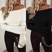 Street Fashion Solid Color Off-the-shoulder Long Sleeve Knitted Sweater