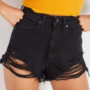 Street Fashion Heavy Distressed Black Denim Shorts