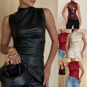 Fashion Crew Neck Sleeveless Irregular Hemline Slim-fit Sleeveless Vest