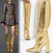Multi-Color Pointed-Toe High Boots with Thick Heels