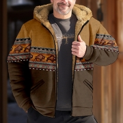 Brown Printed Cotton Hooded Jacket