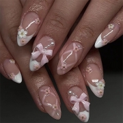 Fashion Press-On Nails with Bowknot and Flower Printed