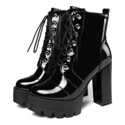 Chunky Heel Platform Patent Leather Ankle Boots