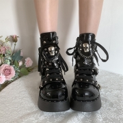 Skull-Detail Platform Combat Boots with Rivets