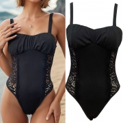 Sexy Lace Spliced Sweetheart Neckline Cami Bodysuit