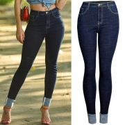 Fashion High-rise Roll Hemline Skinny Jeans