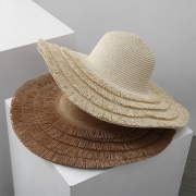 Fashion Women's Summer Sun Straw Hat with Wide-Brim and Fringe for Beach and Outdoor Protection