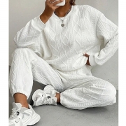 Fashion Cable Knitted Two-piece Set Consist of Sweater and Pants