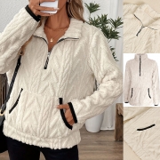 Fashion Half-zipper Kangaroo Pockets Long Sleeve Plush Sweatshirt