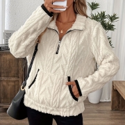 Fashion Half-zipper Kangaroo Pockets Long Sleeve Plush Sweatshirt