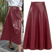 Fashion High-rise A-line Artificial Leather PU Skirt