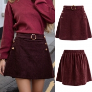 Vintage High-rise O-ring Side Button Corduroy Mini Skirt