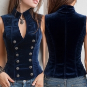 Vintage V-neck Double-breasted Sleeveless Velvet Shirt