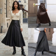Fashion High-rise Artificial Leather PU Maxi Skirt