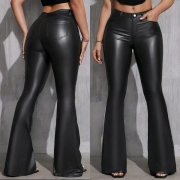 Black Faux Leather Flare Pants - High Rise PU Bell Bottoms - Y2K Vintage Style Trousers