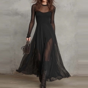 Fashion Two-Piece Set: Black Sheer Mesh Dress with Separate Cami Slip