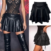Women's High Waisted Drawstring Tiered Ruffle Mini Skirt