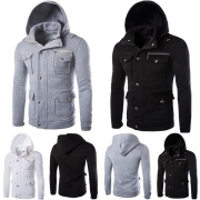 Fashion Solid Color Long Sleeve Hooded Men's Rivets Sweatshirt