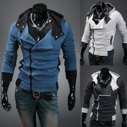 Street Style Side Zipper Studs Embellished Long Sleeves Polyester Hoodies  For Men