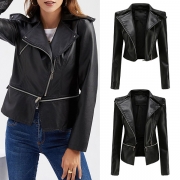 Fashion Solid Color Long Sleeve Lapel Slim Fit PU Leather Motorcycle Jacket(The size runs small)