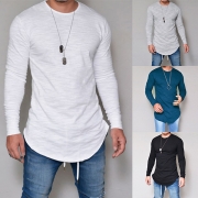 Fashion Solid Color Long Sleeve Round Neck Men's T-shirt