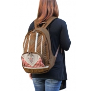 Sweet Polka-dot  Floral Embroidered Plaid Backpack