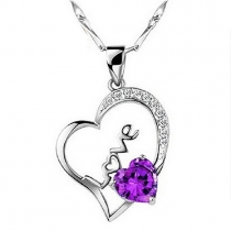 Fashion Purple Crystal Heart Pendant Necklace