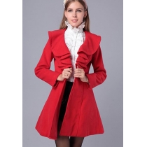 Elegant Charming Solid Color Flounced Shirred Coat