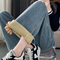 Velvet High Waist Wide-Leg Pants Loose Fit Straight Leg Trousers