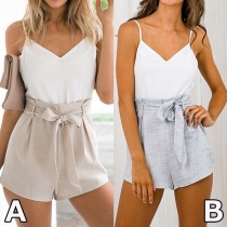 Sexy Backless V-neck High Waist Contrast Color Sling Rompers