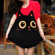 Lovely Cat Loose Fit Batwing Short Sleeve T Shirt 