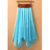 Multiple Color Asym Hem Summer Beach Elastic Waistband Skirt 