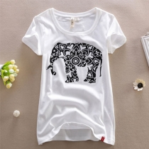 Paper Cut Elephant Pattern Short Sleeve T Shirt 