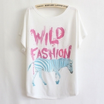 Wild Fashion Batwing Loose Fit Zebra Pattern T Shirt 