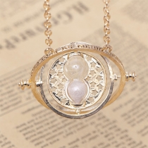 Gold Tone Time-Turner Pendant Chain Necklace 