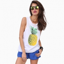Pineapple Print White Tank Top Muscle T Shirt 