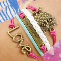 Love Owl Pendant Braided String Infinity Charm Bracelet 