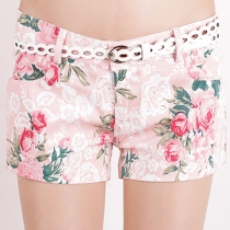 Vibrant Floral Print Hot Pants Slim Fit Beach Shorts