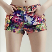 Mixed Color Tie Dye Starry Night Print Hot Pants Shorts 