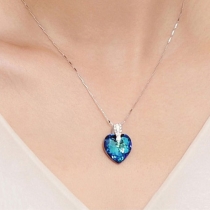 Blue Heart Shape Faux Crystal Pendant Chain Necklace 