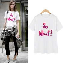 Street-chic Contrast Color Sequin Letters Print T Shirt Top 