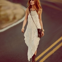 Street-chic Cool White Lace Asym Hem Cut Out Maxi Dress 