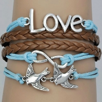 Romantic Vintage Silver Tone Two Swallows Love Number Charm Infinity Bracelet 