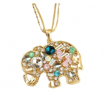 Retro Cute Colorful Rhinestone Elephant Necklace