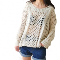 Sweet Loose Fitting Pure Color Open Knit Sweater