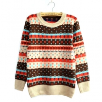 Retro Floral Stripe Print Pullover Knit Sweater