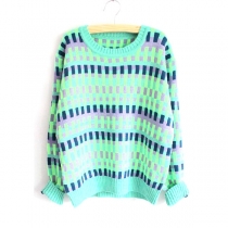 Pop Style Chic Mixing Color Pullover Knit Sweater